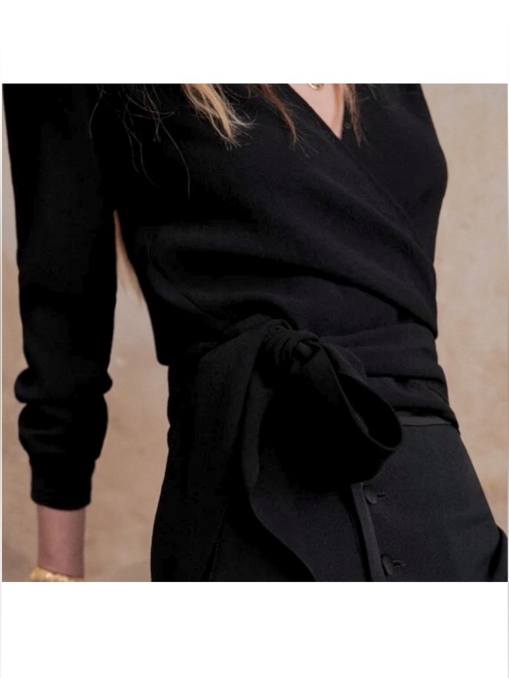 Sezane Black Wrap Blouse with Side Tie